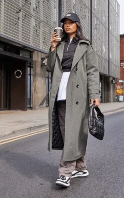 Prettylittlething Khaki Woven Quilted Lining Trench Coat Khaki -Prettylittlething 8923e38c3837a2f05de8d18cc9bf3fdd9b310b5c cmt0707 3