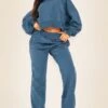 Prettylittlething Petrol Premium Panelled Straight Leg Sweatpants Petrol