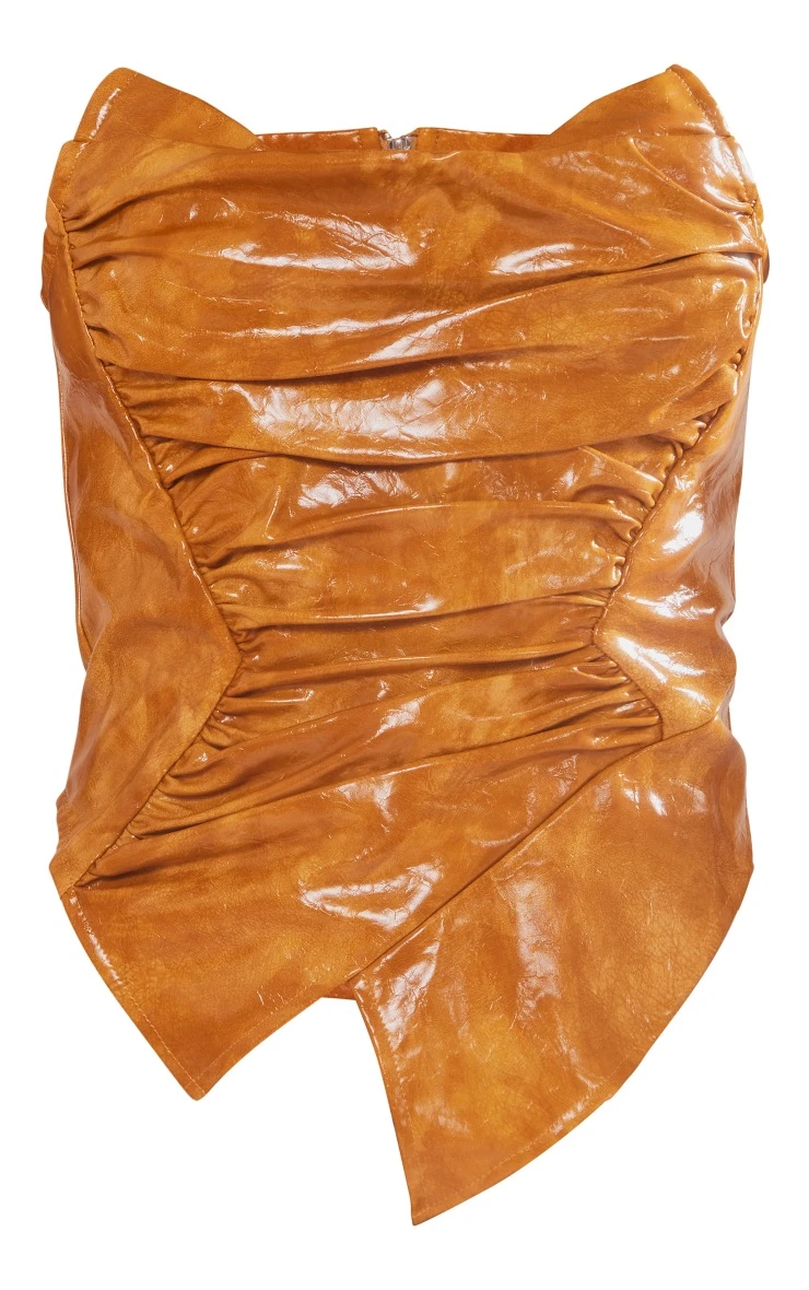 Prettylittlething Tan Washed Faux Leather Asymmetric Pointed Hem Corset Tan 5 Prettylittlething Tan Washed Faux Leather Asymmetric Pointed Hem Corset Tan - Image 5