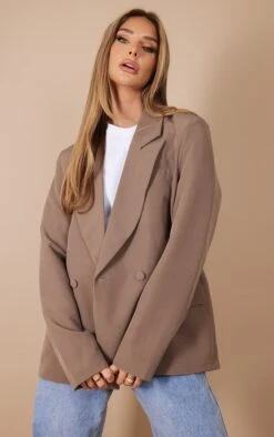 Prettylittlething Mushroom Double Breasted Oversized Boxy Fit Blazer Mushroom