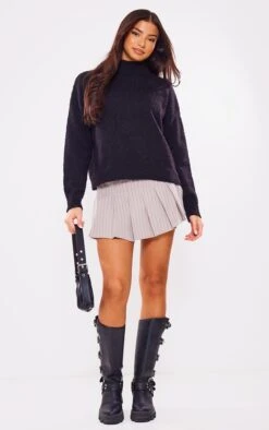 Prettylittlething Black Bobble Knitted High Neck Sweater Black