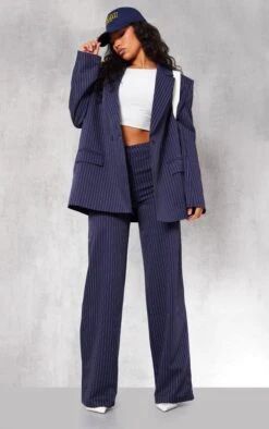 Prettylittlething Navy Pinstripe Woven Extreme Shoulder Pad Pocket Blazer Navy -Prettylittlething 8acca55c4a7bfdcd23bdce9db41962b837bf89af cnh5396 3