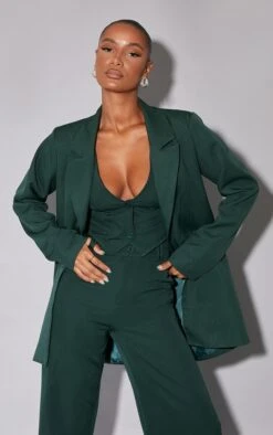 Prettylittlething Dark Green Woven Oversized Suit Jacket Dark Green