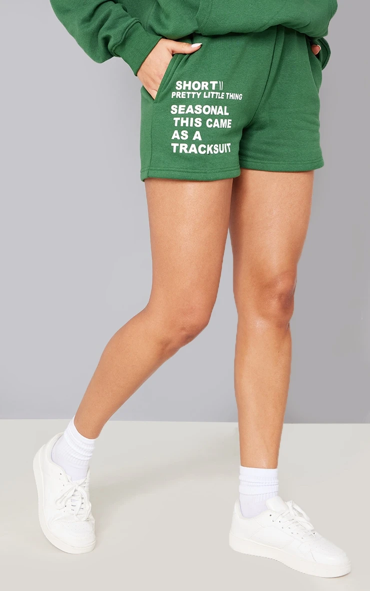 PRETTYLITTLETHING Forest Green Printed Logo Sweat Shorts Forest Green 2 PRETTYLITTLETHING Forest Green Printed Logo Sweat Shorts Forest Green - Image 2
