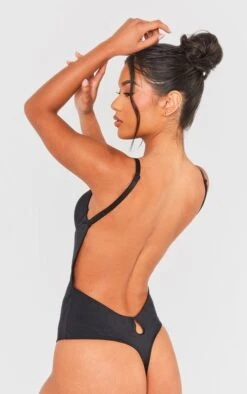 Prettylittlething Black Sculpted Srappy Bodysuit Black