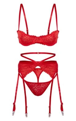 Prettylittlething Red Floral Scalloped Edge Lace 3X Piece Lingerie Set Red -Prettylittlething 8d89ba433bcf23b997bb16294ead288413d9ea36 cng2027 5