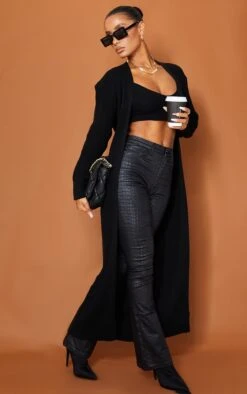 Prettylittlething Black Maxi Knitted Cardigan Black