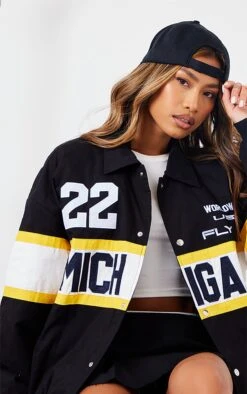 Prettylittlething Black Peached Cotton Michigan Graphic Front Oversized Bomber Jacket Black -Prettylittlething 8f68639102dfc4e53f48fc04337b1a33a158bdf4 cnf4880 4