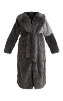 Prettylittlething Grey Belted Contrast Faux Fur Maxi Coat Grey -Prettylittlething 903493d453183861e28fccbdde9168ed1de2ad5a cnf7819 5