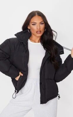 Prettylittlething Black Toggle Detail Puffer Jacket Black