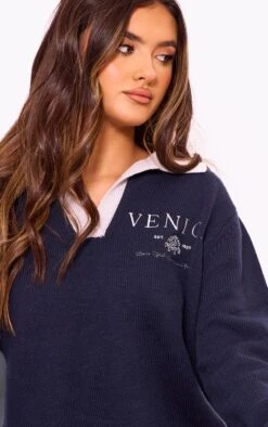 Prettylittlething Navy Venice Embroidered Collar Knitted Sweater Navy -Prettylittlething 9124c55bd01e1d316d27d42bd97c570b4ad6b664 cnf0282 4