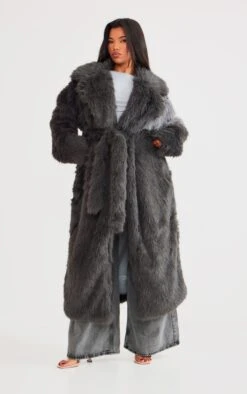 Prettylittlething Grey Belted Contrast Faux Fur Maxi Coat Grey -Prettylittlething 9158a495a63558d61ca6879076452682f87d2fd1 cnf7819 3