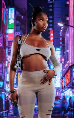 Prettylittlething Grey Knitted Two Tone Crop Top Grey