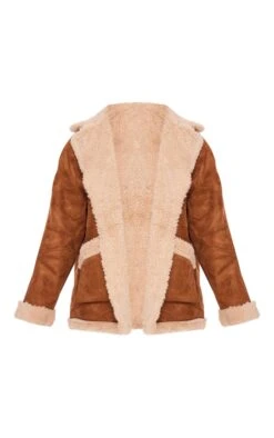 Prettylittlething Brown Faux Suede Contrast Borg Oversized Jacket Brown -Prettylittlething 938c7836c99ac922d83d3988476cc3174d7957d6 cnf5101 5