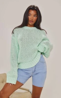 Prettylittlething Mint Super Chunky Oversized Sweater Mint -Prettylittlething 93a1446e17d59a4803b3d7267e28e96dbf39f59a cne7086 4