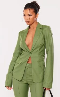 Prettylittlething Olive Tailored Woven Fitted Blazer Olive
