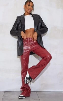 Prettylittlething Black Faux Leather Oversized Pocket Front Blazer Black