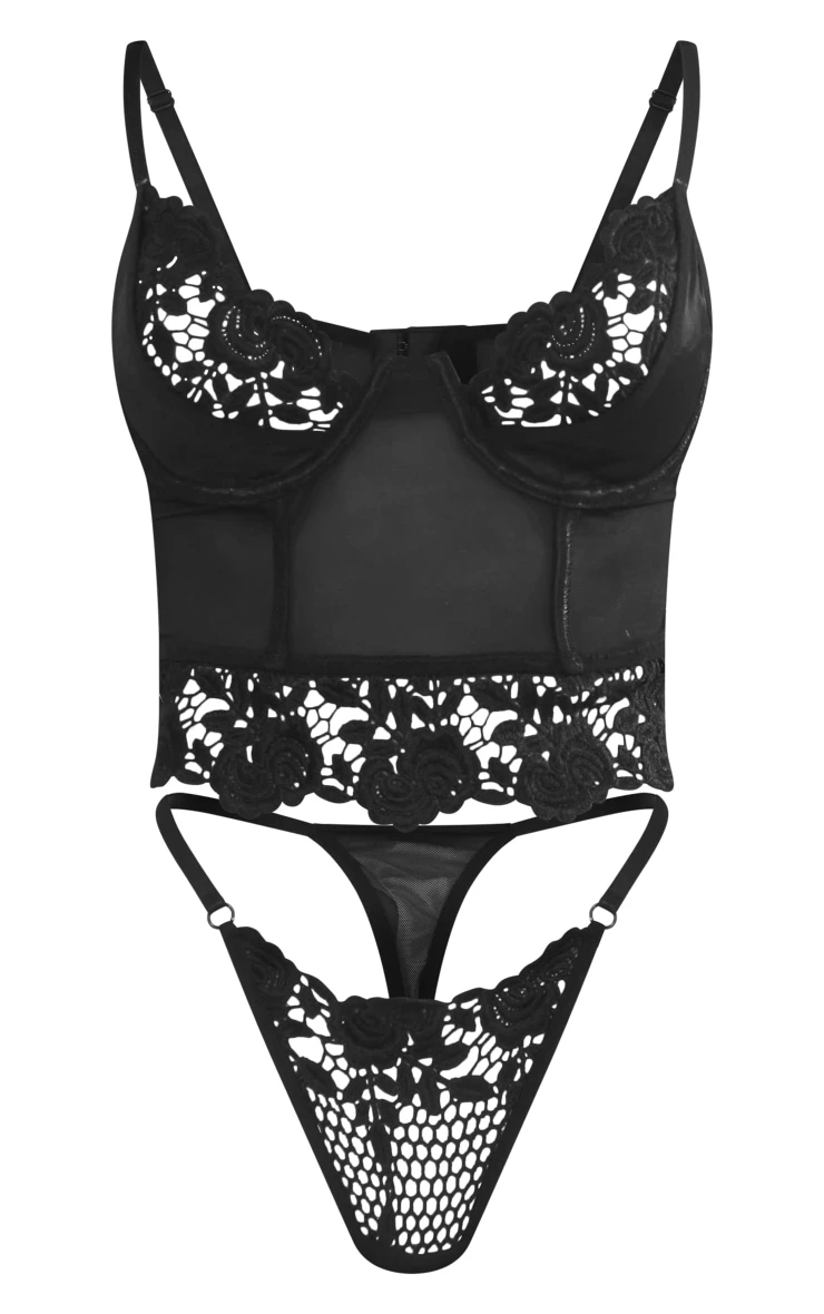 Prettylittlething Black Crochet Lace Detail Mesh Corset Lingerie Set Black 5 Prettylittlething Black Crochet Lace Detail Mesh Corset Lingerie Set Black - Image 5