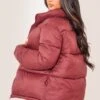 Prettylittlething Red Shell Quilted Cropped Puffer Coat Red
