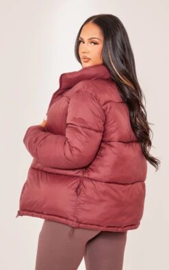 Prettylittlething Red Shell Quilted Cropped Puffer Coat Red
