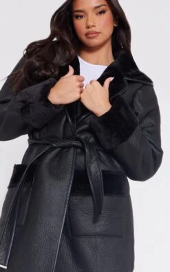 Prettylittlething Black Bonded PU Maxi Belted Coat Black -Prettylittlething 96b56bb9e3308c17dc97965f5a69aeef45ee98dd cng3029 4