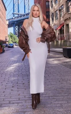 Prettylittlething White Funnel Neck Super Soft Knit Maxi Dress White