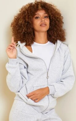 Prettylittlething Ash Grey Oversized Pocket Front Zip Up Hoodie Ash Grey -Prettylittlething 96d5ac96356f3a575517de4747f3b3e025d84efe CMT8536 4