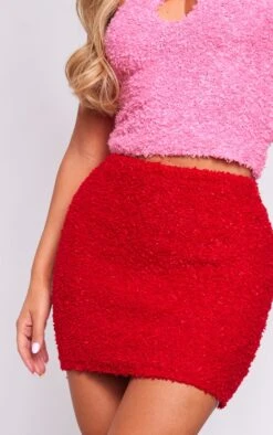 Prettylittlething Cherry Red Fuzzy Knit Low Rise Mini Skirt Cherry Red -Prettylittlething 970e1f149ca5f48979cf13ca10dc34721768cbda cnf0380 5