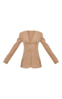 Prettylittlething Camel Woven Open Back Button Detail Cinched Blazer Camel -Prettylittlething 97b1a2dbac5bfe1e5c49302c10193ce6f4402729 cnh3285 5