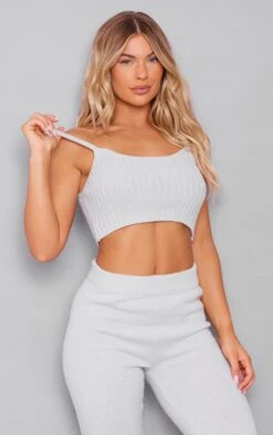 Prettylittlething Grey Marl Knitted Bralet Grey