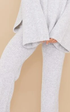 Prettylittlething Grey Luxe Rib Knit Wide Leg Pants Grey -Prettylittlething 98ba732d2597652d18da5e00f319041e488fe4bd cmz1687 4