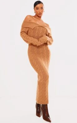 Prettylittlething Brown Cable Fold Over Maxi Knit Dress Brown -Prettylittlething 99026421884a17158f7e3f032e081dbcaac460c6 cng2914 3