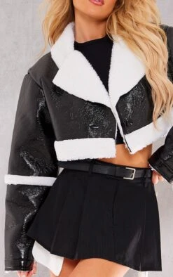Prettylittlething Black Vinyl Borg Cropped Coat Black -Prettylittlething 99ed945555b68baf1c6c34e9a25a897fee6c1a6f cng6105 4