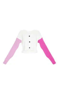 Prettylittlething Pink Color Block Button Up Cropped Cardigan Pink -Prettylittlething 9b47188280eff2b74aab797fd37e9deb3e065bea cmk0880 6