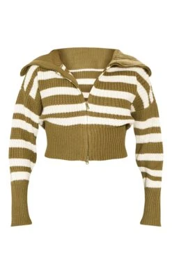 Prettylittlething Olive Long Sleeve Stripe Detail Zip Cardigan Olive -Prettylittlething 9be9ff398790bfad2c316badecdb559670adfa5a cnh2346 5