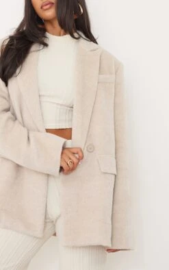 Prettylittlething Beige Textured Wool Look Oversized Blazer Beige -Prettylittlething 9beb89217ba5c2e6a155ebcd96eb2b8a908ecb2b cmz3406 4