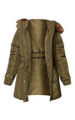 Prettylittlething Khaki Faux Fur Hooded Elasticated Waist Longline Parka Khaki -Prettylittlething 9cc86501dc914c019e0b70e724b2a7854fbf5f86 cmy8683 5