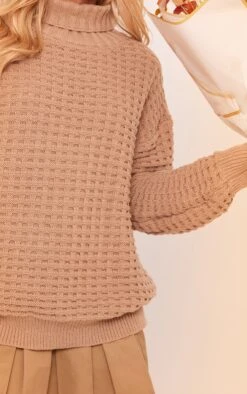 Prettylittlething Cappuccino Square Knit Oversized Roll Neck Sweater Cappuccino -Prettylittlething 9d502434ca46cf24dee051617a13cc75228dd0fd cnf4774 4