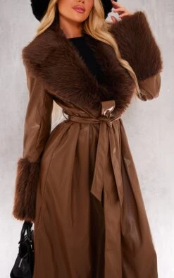 Prettylittlething Taupe Premium Faux Fur Trim Faux Leather Belted Trench Coat Taupe -Prettylittlething 9d6ee818863ce48c3ec27656d6fb86cef7f08e64 cng6100 4