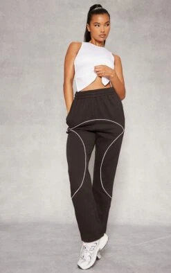 Prettylittlething Black Piping Detail Straight Leg Sweatpants Black