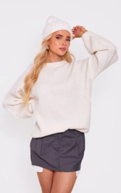 Prettylittlething Oatmeal Marl Knit Brushed Oversized Sweater Oatmeal