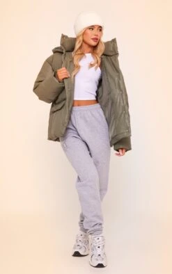 Prettylittlething Sage Green Hooded Faux Leather Statement Pocket Puffer Coat Sage Green -Prettylittlething a0224f1e98e8849fb83925adcee1f0fef80adf2f cnf4855 3