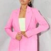 Prettylittlething Bright Pink Woven Pocket Detail Double Breasted Blazer Bright Pink