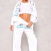 Prettylittlething White Graphic Oversized New York Cuffed Sweatpants White