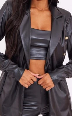 Prettylittlething Black Basic Military Button Faux Leather Fitted Blazer Black -Prettylittlething a405e8c85609ccf6df318b76aa0090476bba845b cna9203 4