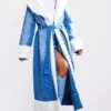 Prettylittlething Indigo Blue Wash Faux Fur Trim Contrast Denim Maxi Coat Washed Indigo
