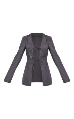 Prettylittlething Charcoal Tailored Woven Tie Front Longline Blazer Charcoal -Prettylittlething a739b459ce34e913b346c7d026baf963fedd368d cnh3079 5