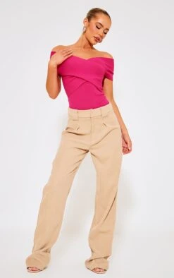 Prettylittlething Fuchsia Rib Knit Foldover Twist Bodysuit Fuschia -Prettylittlething a7691a9816a27053900f1779cf95c2d20774d410 cne7552 3