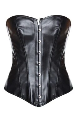 Prettylittlething Black Faux Leather Front Hook & Eye Corset Set Black -Prettylittlething a819c1769ce98eec1453bbf821dcffb354d8fbae cmn3497 5