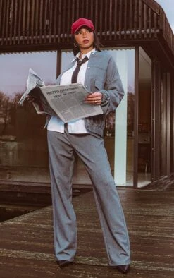 Prettylittlething Premium Charcoal Woven Elastic Hem Bomber Jacket Charcoal